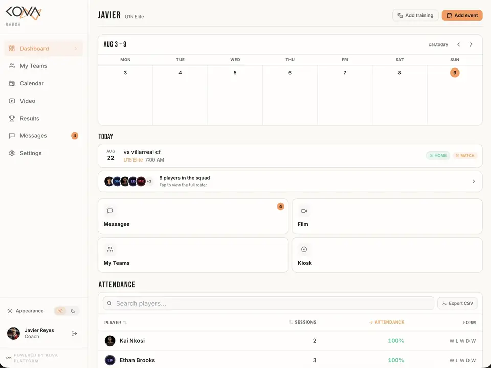 Kova coach portal